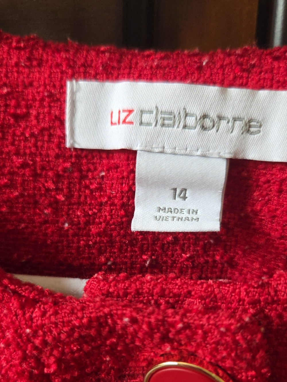 Classy Liz‎ Claiborne Size 14 Boucle Red Button Front Blazer - Picture 5 of 8